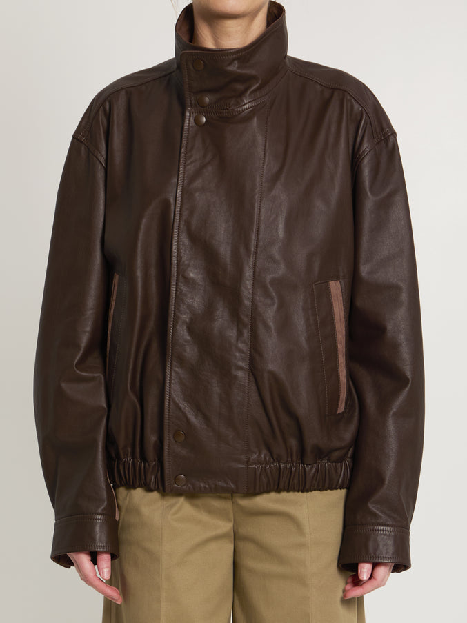 Lemaire Soft Leather Bomber Jacket S Brown