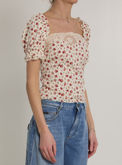 Dolce & Gabbana Charmeuse Top With Rose Print