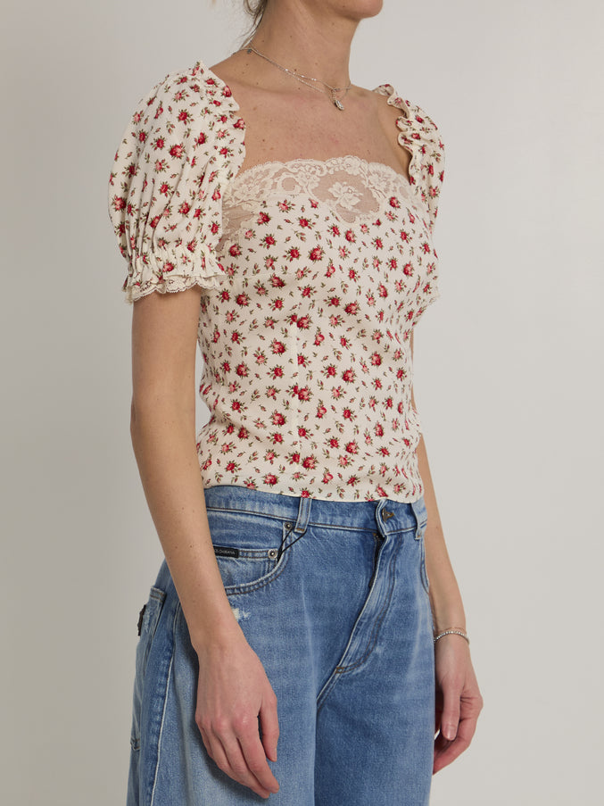 Dolce & Gabbana Charmeuse Top With Rose Print