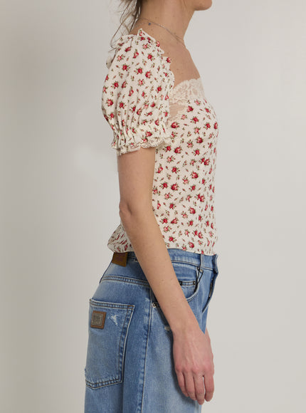 Dolce & Gabbana Charmeuse Top With Rose Print