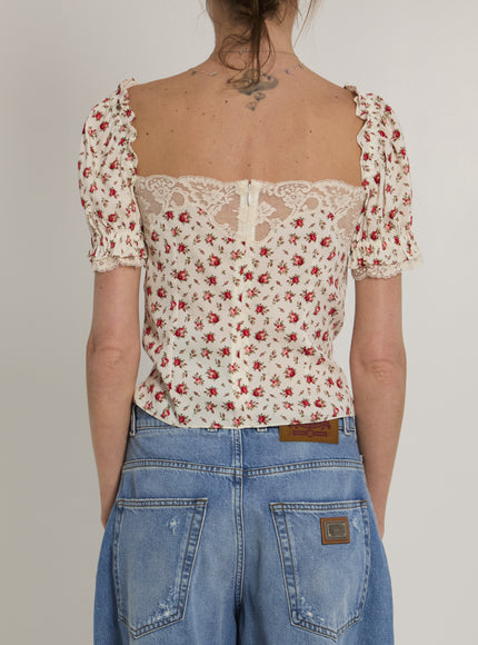 Dolce & Gabbana Charmeuse Top With Rose Print