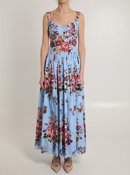 Dolce & Gabbana Maxi Dress With Floral Print Light Blue