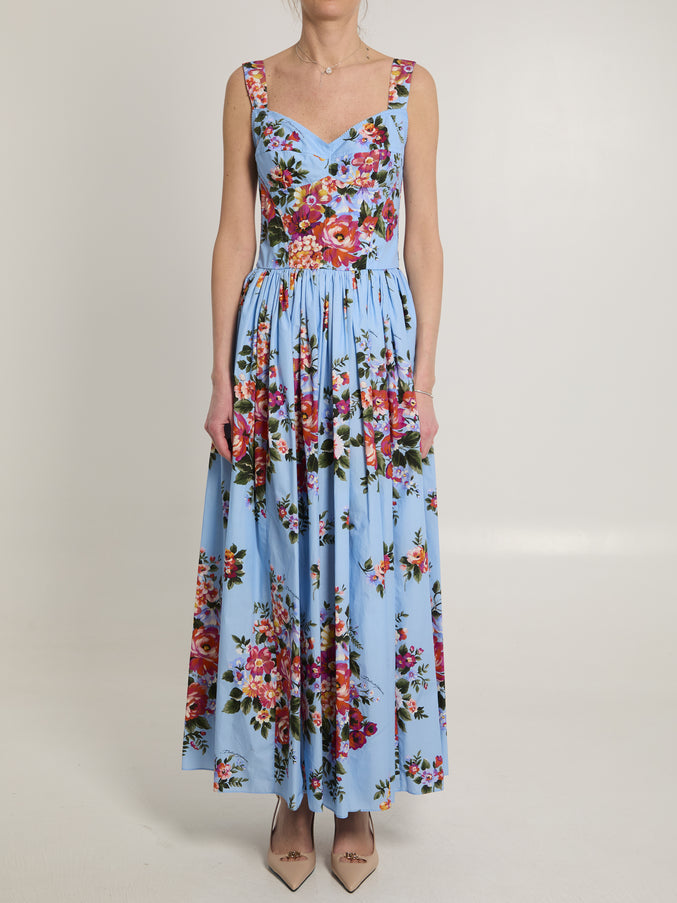 Dolce & Gabbana Maxi Dress With Floral Print Light Blue