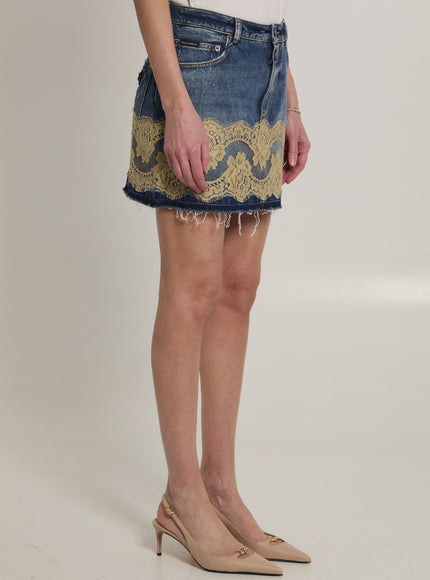 Dolce & Gabbana Denim Mini Skirt With Lace
