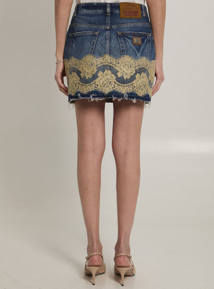 Dolce & Gabbana Denim Mini Skirt With Lace