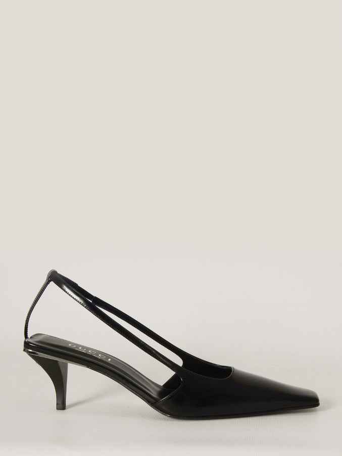 Gucci Crystal Logo Slingback Pumps Black