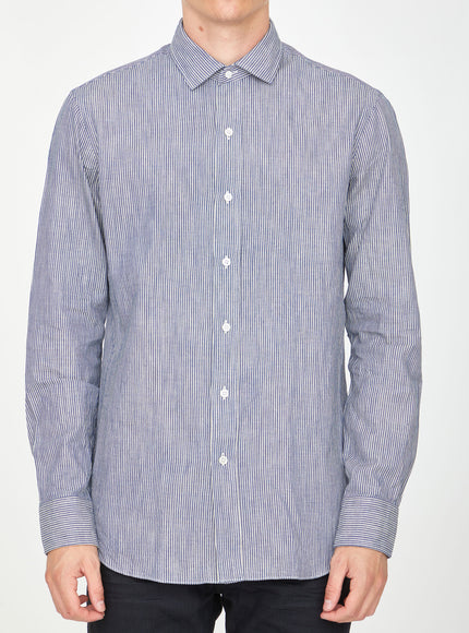 Salvatore Piccolo Striped Cotton Shirt Light Blue