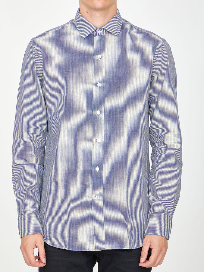 Salvatore Piccolo Striped Cotton Shirt Light Blue