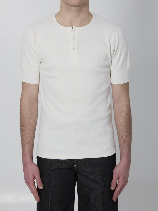 Lemaire Ribbed Henley Top White