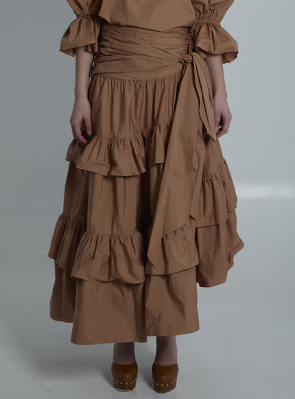 Chloe Maxi Skirt With Ruffles Brown