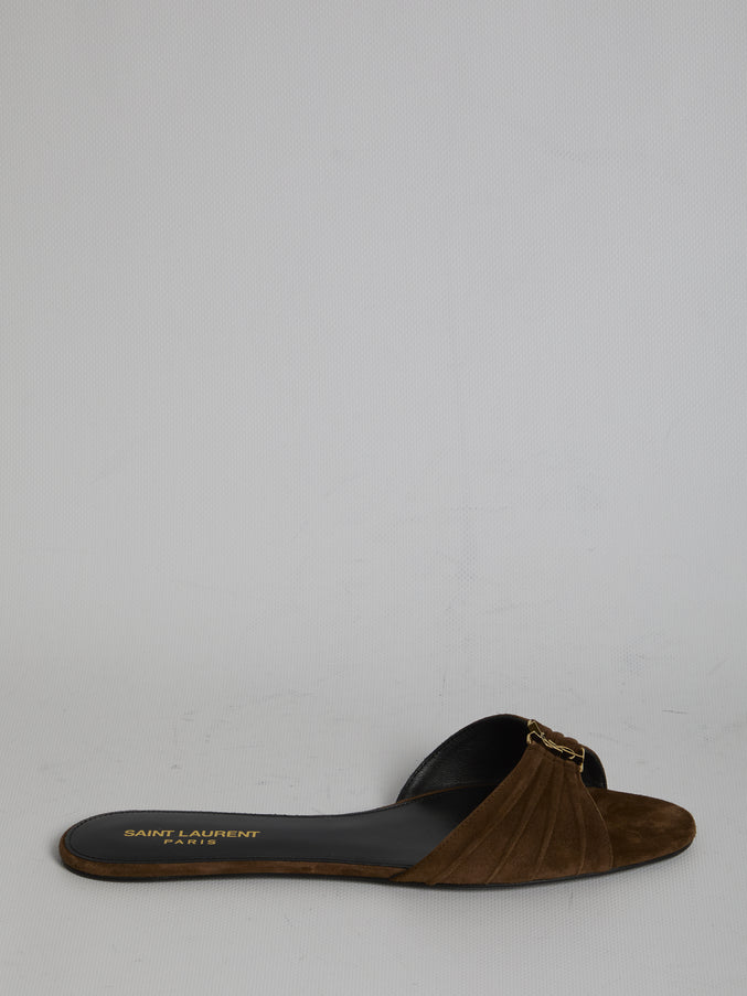 Saint Laurent Babylone Slide Sandals In Suede Brown