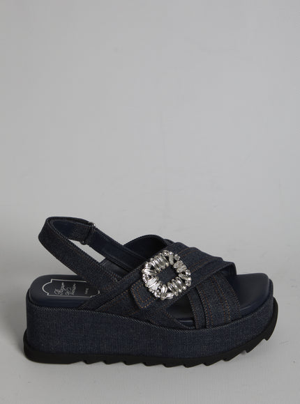 Roger Vivier Denim Wedge Sandals Black