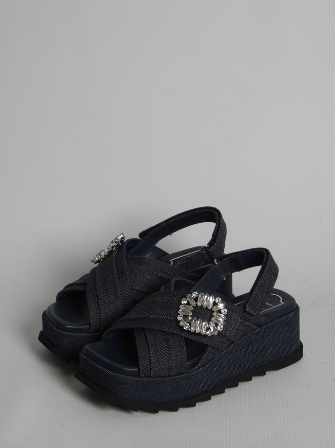 Roger Vivier Denim Wedge Sandals