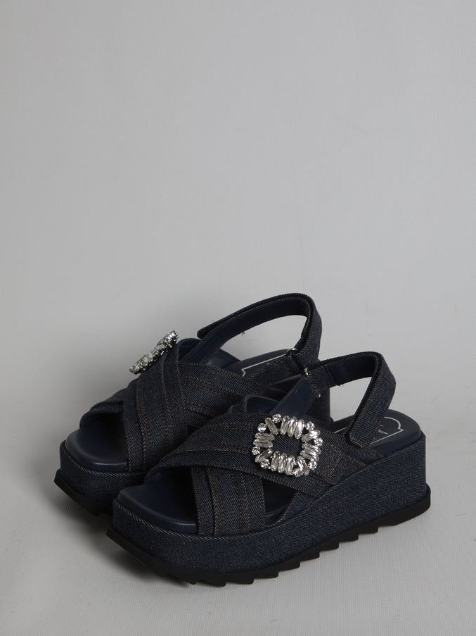 Roger Vivier Denim Wedge Sandals
