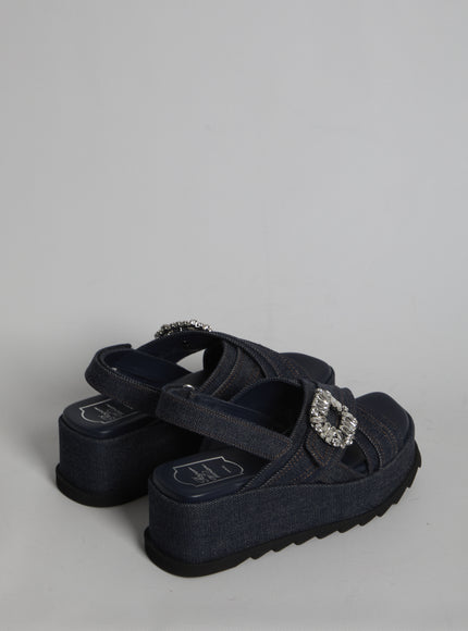 Roger Vivier Denim Wedge Sandals