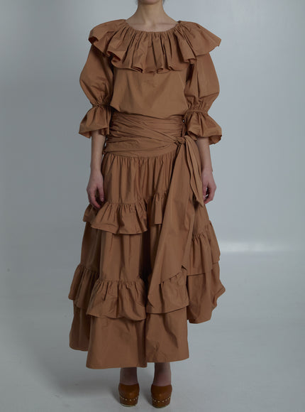 Chloe Top With Ruffles Brown