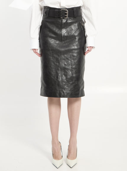 Saint Laurent Pencil Skirt With Belt 36 Black