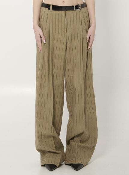 Dolce & Gabbana Pinstriped Virgin Wool And Linen Trousers Beige