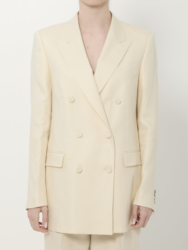 Tagliatore Double-breasted Linen Jacket Beige