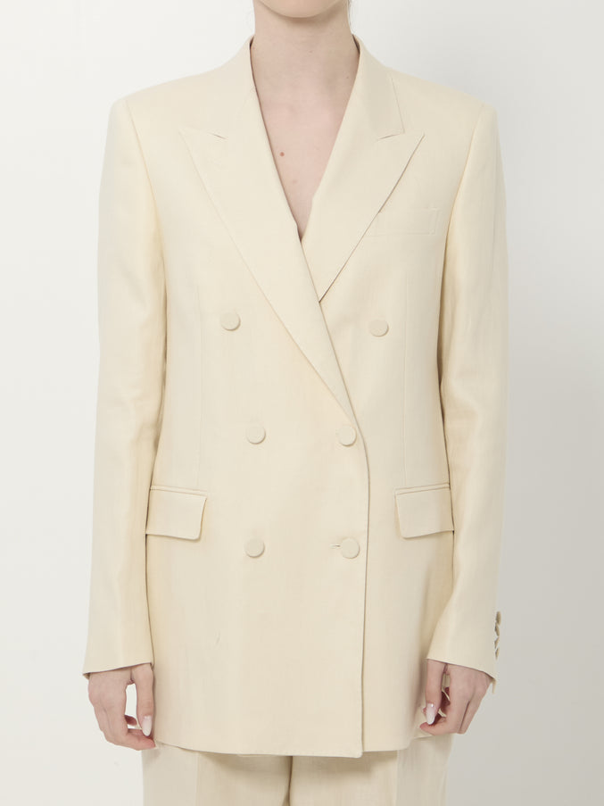 Tagliatore Double-breasted Linen Jacket Beige