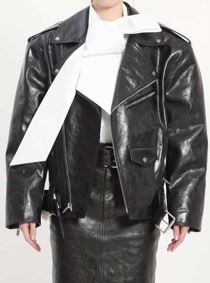 Saint Laurent Hammered Leather Biker Jacket 36 Black
