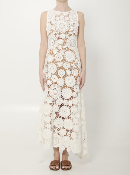 Self Portrait Crochet Maxi Dress White