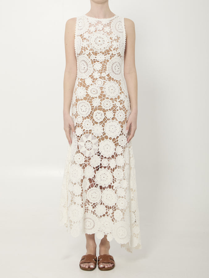 Self Portrait Crochet Maxi Dress White