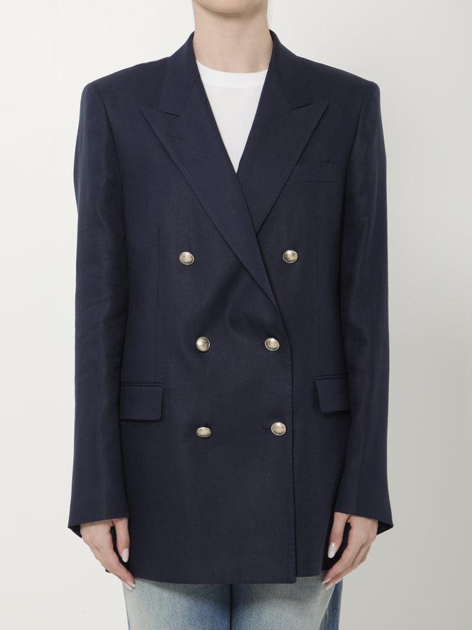 Tagliatore Double-breasted Linen Jacket Blue