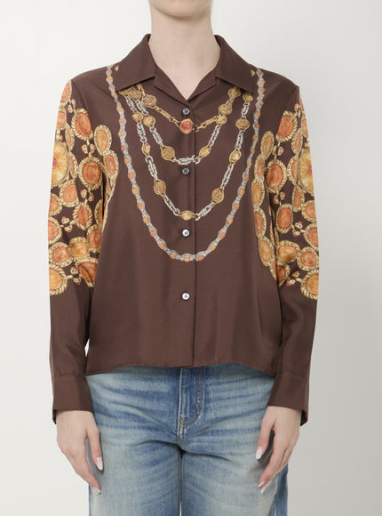 Versace Printed Silk Twill Shirt Brown