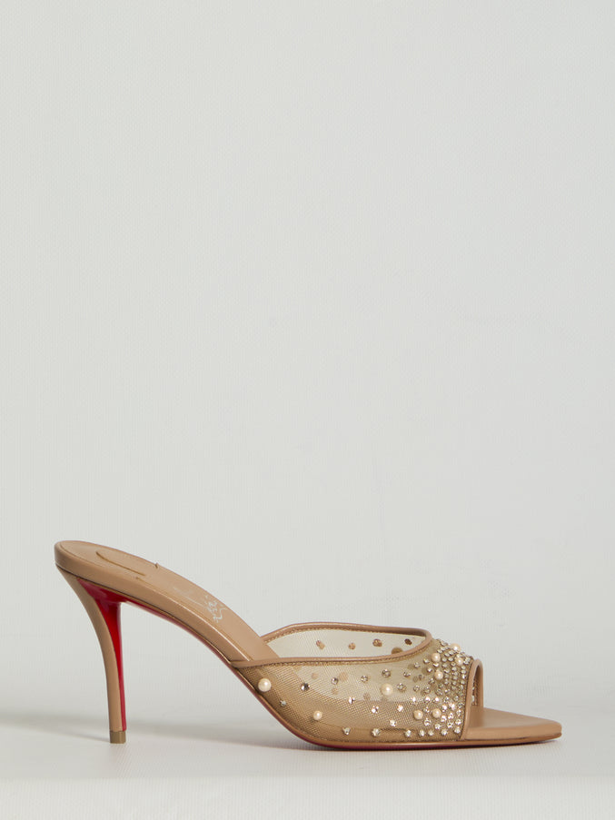 Christian Louboutin Miss Z Desgrastrass Pearl Mules Beige
