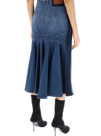 Alexander Mcqueen washed denim midi skirt