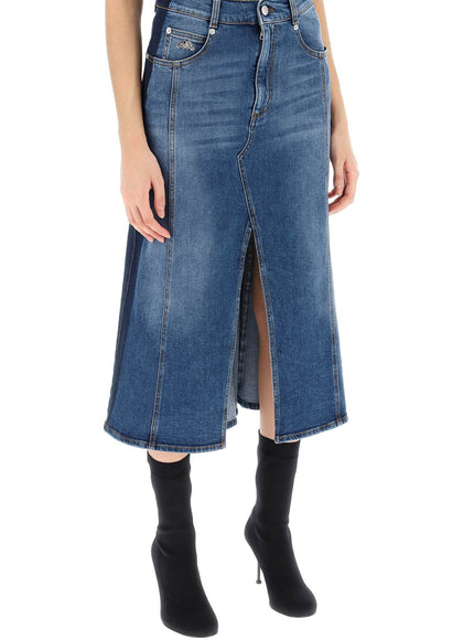 Alexander Mcqueen washed denim midi skirt