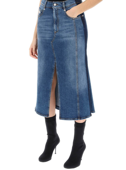 Alexander Mcqueen washed denim midi skirt