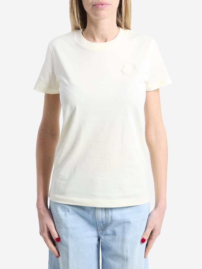 Moncler T-shirt With Embroidered Logo Cream