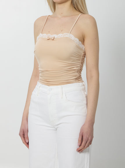 Chloe Gathered Bodysuit With Lace