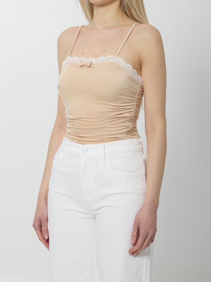 Chloe Gathered Bodysuit With Lace