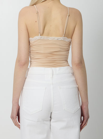 Chloe Gathered Bodysuit With Lace