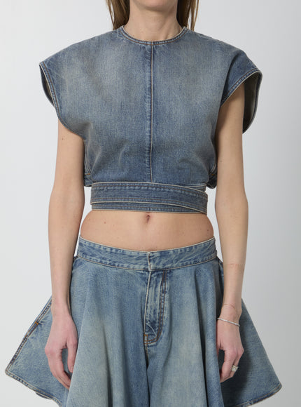 Alaia Denim Top With Belt Blue