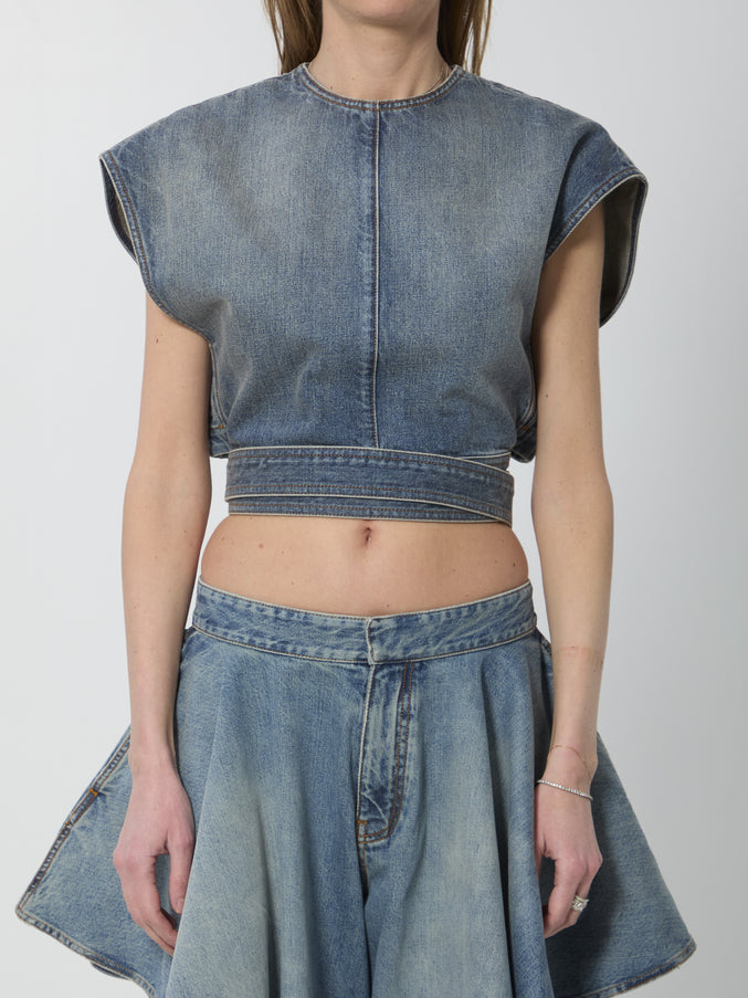 Alaia Denim Top With Belt Blue