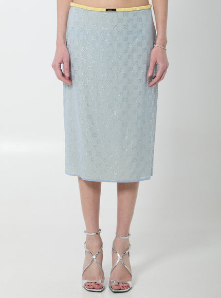 Gucci Skirt In Silk Chiffon With Crystals 40 Light Blue
