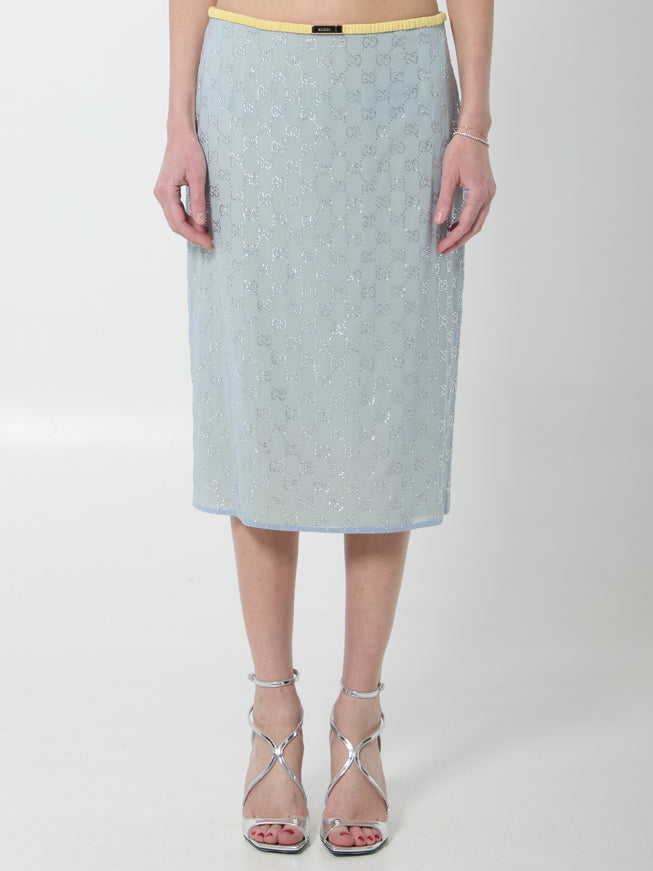 Gucci Skirt In Silk Chiffon With Crystals 40 Light Blue