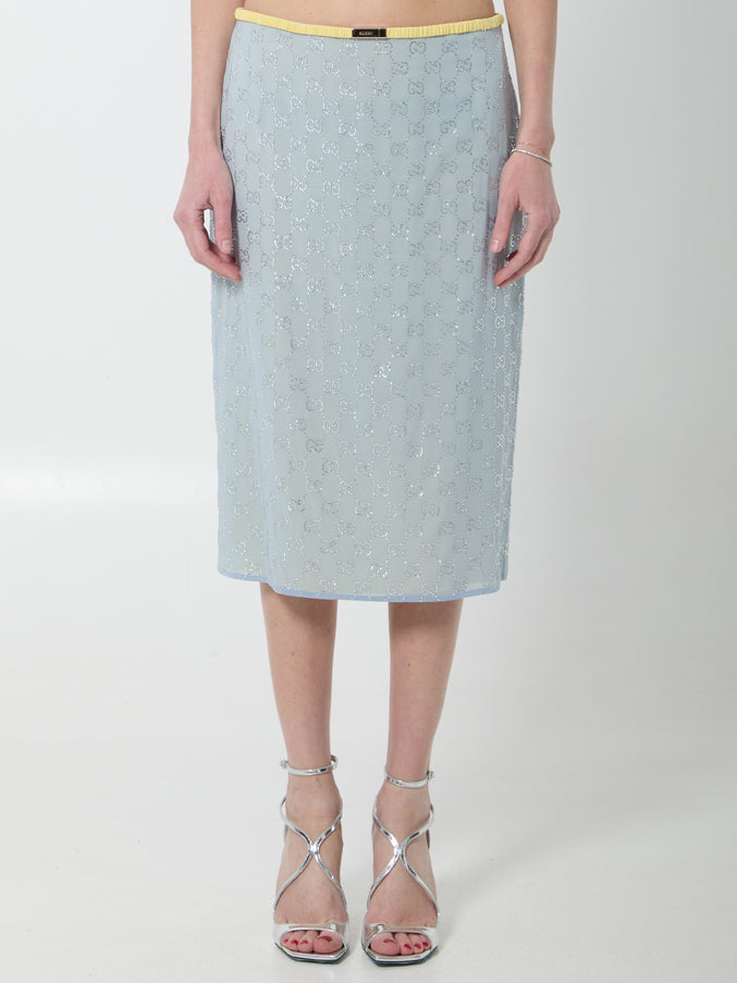 Gucci Skirt In Silk Chiffon With Crystals 40 Light Blue