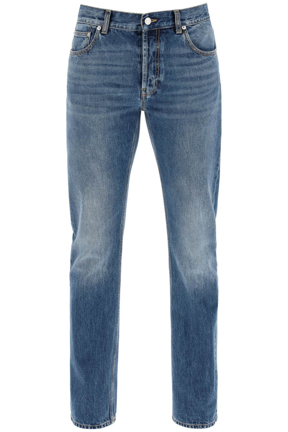 Alexander Mcqueen straight leg jeans with faux pocket on the back.