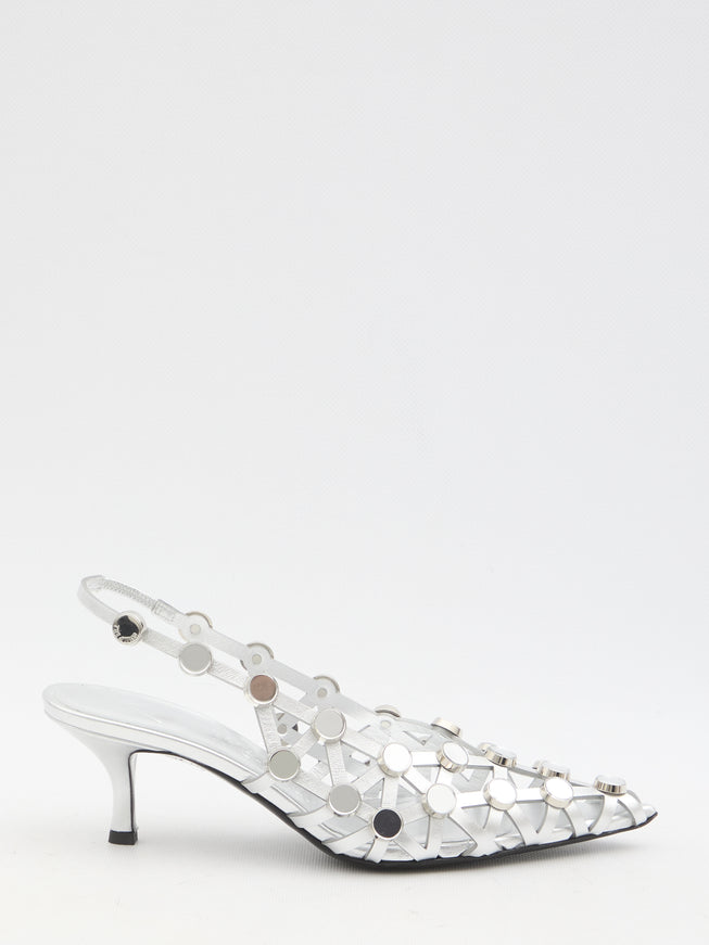 The Attico Grid Slingback Pumps Silver