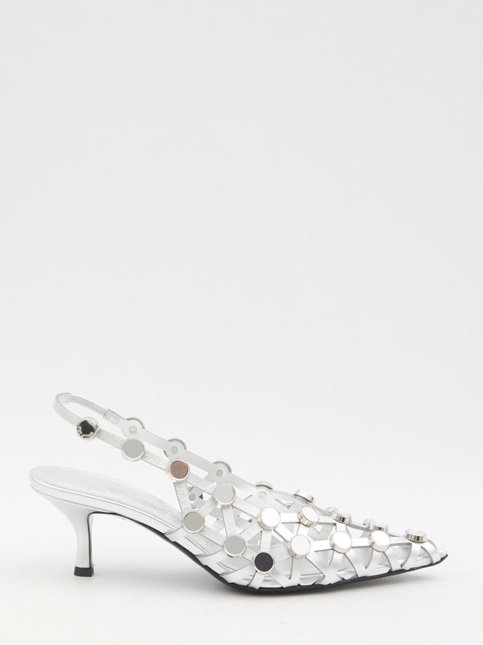 The Attico Grid Slingback Pumps Silver