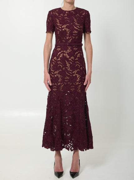 Self Portrait Burgundy Lace Midi Dress Bordeaux