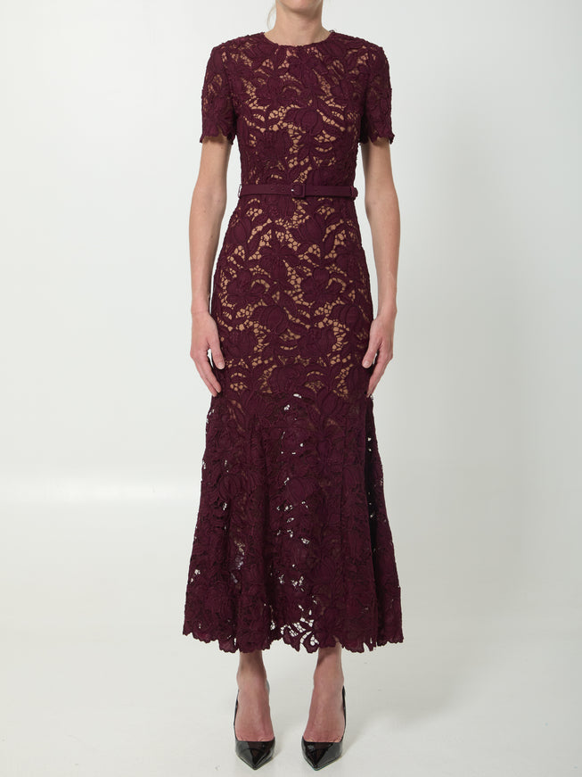 Self Portrait Burgundy Lace Midi Dress Bordeaux