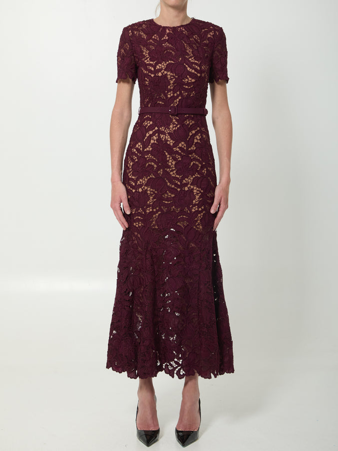Self Portrait Burgundy Lace Midi Dress Bordeaux