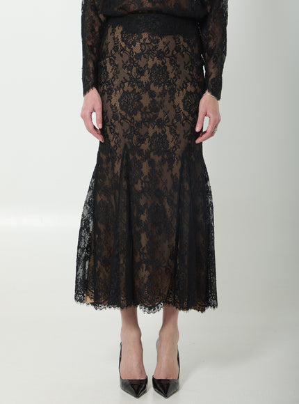 Self Portrait Black Lace Midi Skirt Black