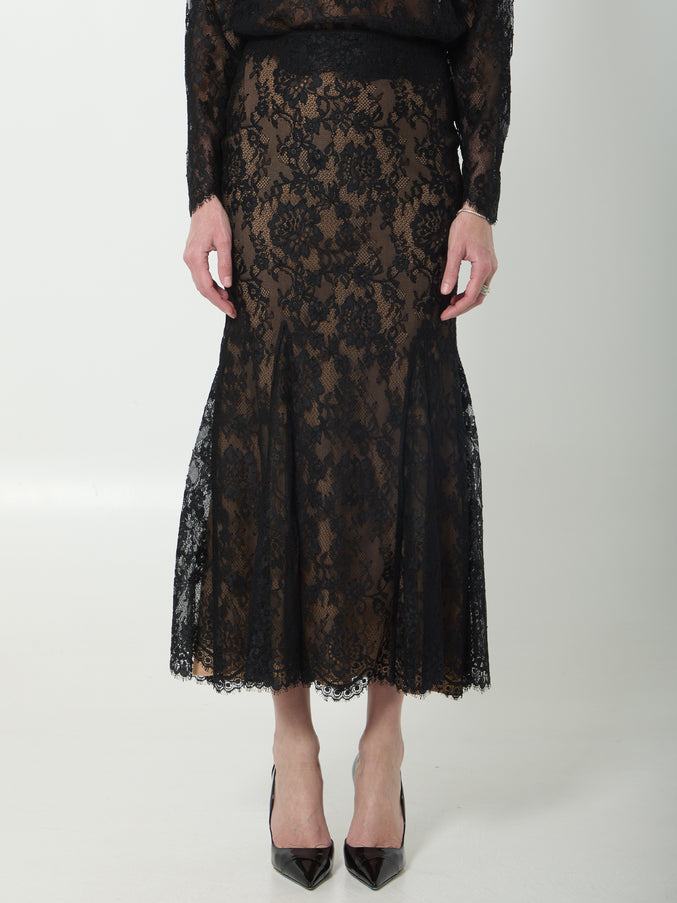 Self Portrait Black Lace Midi Skirt Black